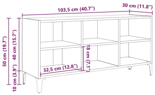 Füstös tölgy színű TV-szekrény fémlábakkal 103,5 x 30 x 50 cm