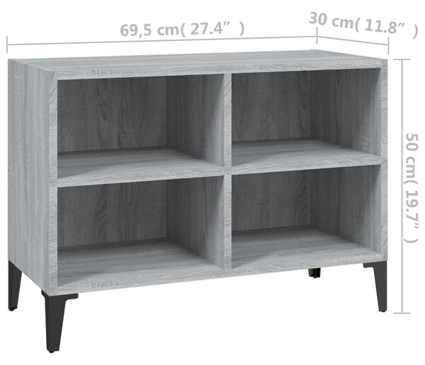 Szürke sonoma színű TV-szekrény fémlábakkal 69,5 x 30 x 50 cm
