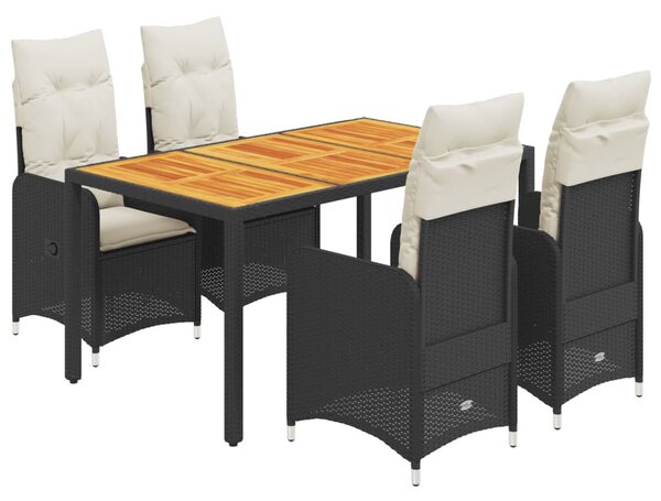 5 részes fekete polyrattan kerti bisztrógarnitúra párnákkal