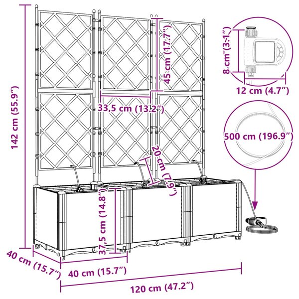 Kerti cserép 3 db Szürke 120 x 40 x 142 cm PP