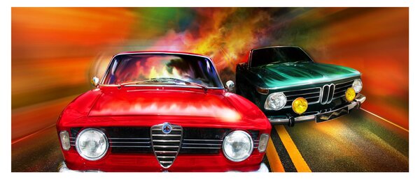 Kép - Retro versenyautók (120x50 cm)