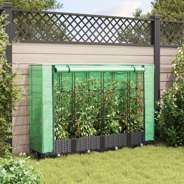 Rattan hatású magaságyás üvegháztakaróval 160 x 40 x 123 cm