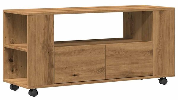 Kézműves tölgy szerelt fa TV-szekrény kerekekkel 102x34,5x43 cm