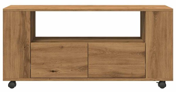 Kézműves tölgy szerelt fa TV-szekrény kerekekkel 102x34,5x43 cm