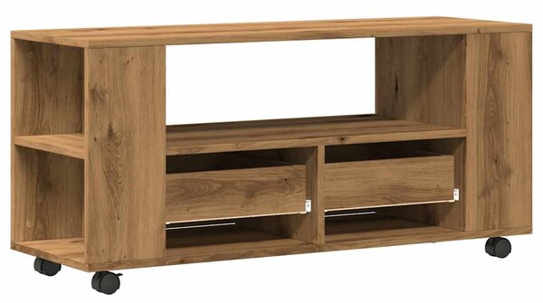 Kézműves tölgy szerelt fa TV-szekrény kerekekkel 102x34,5x43 cm