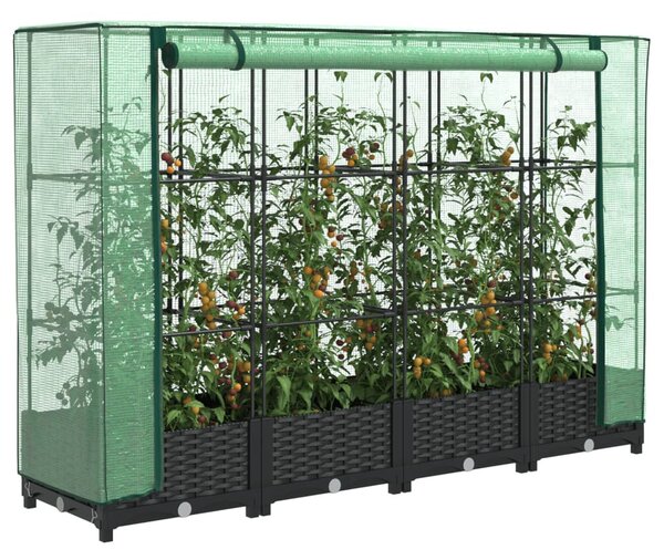 Rattan hatású magaságyás üvegháztakaróval 160 x 40 x 123 cm