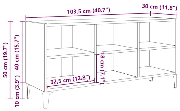 Fehér TV-szekrény fémlábakkal 103,5 x 30 x 50 cm