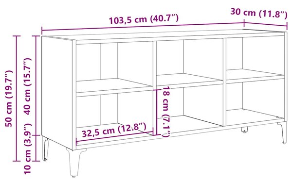 Betonszürke TV-szekrény fémlábakkal 103,5 x 30 x 50 cm
