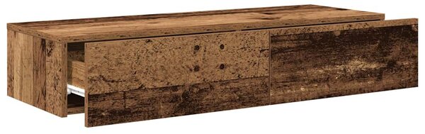 Falipolc fiókokkal régi fa 100x36x19 cm műszaki fa