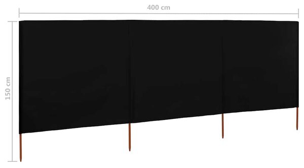 Fekete szövet 3-paneles szélfogó 400 x 120 cm