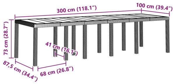 Kerti Asztal Barna 300 x 100 x 73 cm polirattan