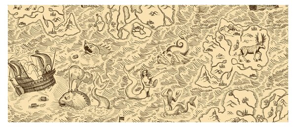 Kép - Vintage térkép, illusztrációk (120x50 cm)