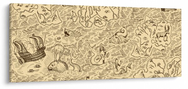 Kép - Vintage térkép, illusztrációk (120x50 cm)