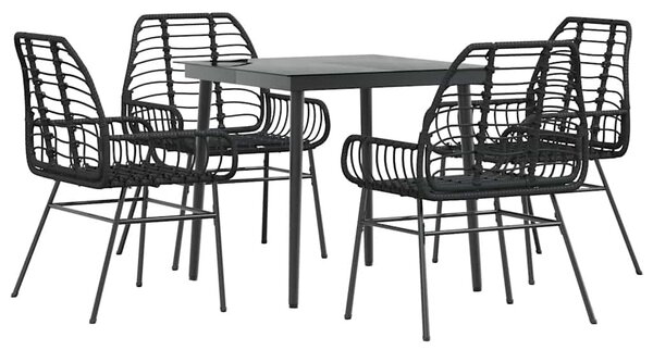 5 részes fekete polyrattan üveg kerti étkezőgarnitúra