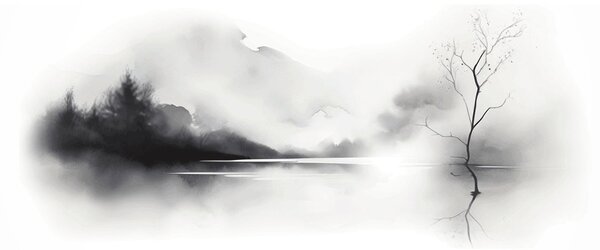 Kép - Tintafestmény tájkép (120x50 cm)