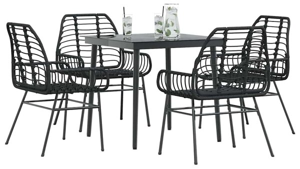 5 részes fekete polyrattan üveg kerti étkezőgarnitúra