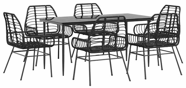 7 részes fekete polyrattan üveg kerti étkezőgarnitúra