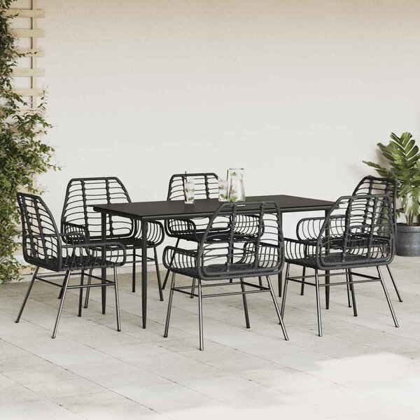 7 részes fekete polyrattan üveg kerti étkezőgarnitúra