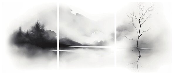 Kép - Tintafestmény tájkép (90x60 cm)