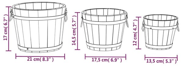 3 részes tömör fenyőfa növénytartó vödör szett