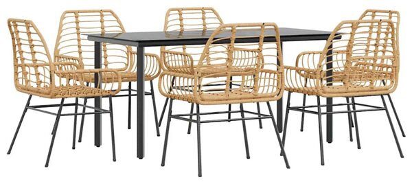 7 észes barna polyrattan üveg kerti étkezőgarnitúra