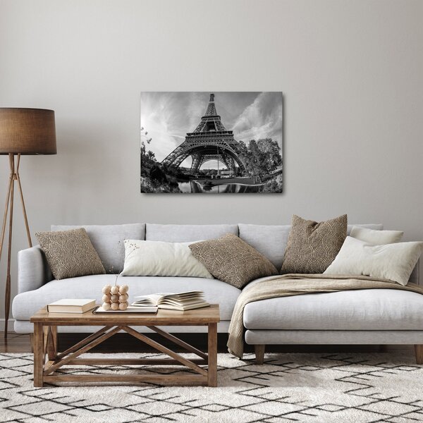 Kép - Eiffel-torony, fekete-fehér (70x50 cm)