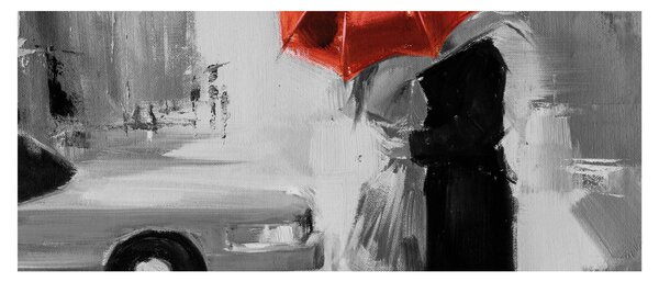 Kép - Szerelmespár egy esernyő alatt, piros (120x50 cm)