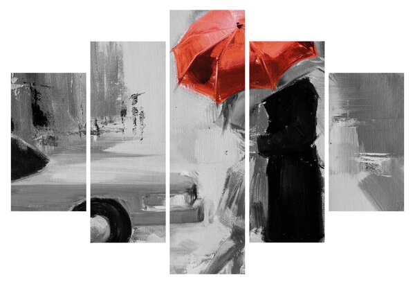 Kép - Szerelmespár egy esernyő alatt, piros (150x105 cm)