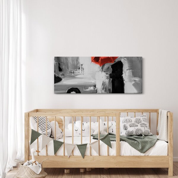 Kép - Szerelmespár egy esernyő alatt, piros (120x50 cm)