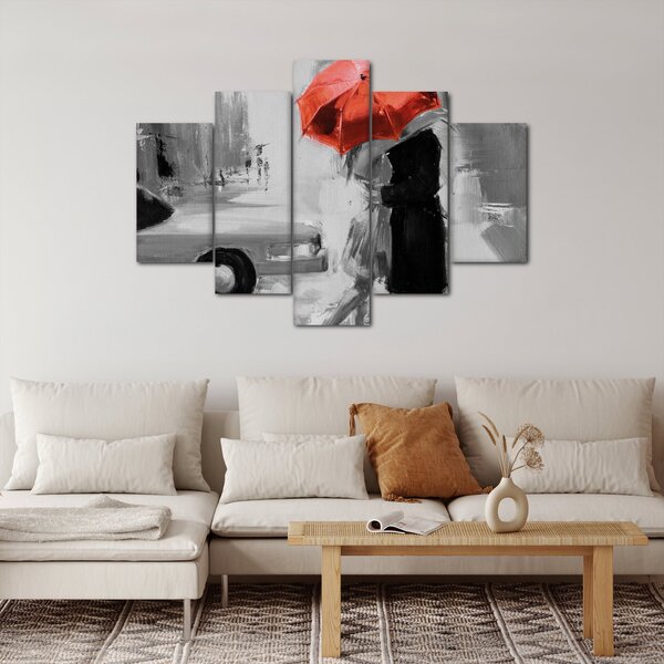 Kép - Szerelmespár egy esernyő alatt, piros (150x105 cm)