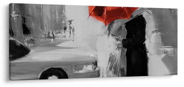 Kép - Szerelmespár egy esernyő alatt, piros (120x50 cm)