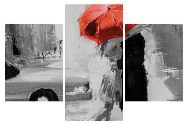 Kép - Szerelmespár egy esernyő alatt, piros (90x60 cm)