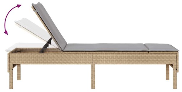 Bézs polyrattan napozóágy párnával 55x200x44 cm
