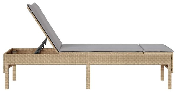 Bézs polyrattan napozóágy párnával 55x200x44 cm