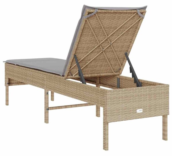 Bézs polyrattan napozóágy párnával 55x200x44 cm