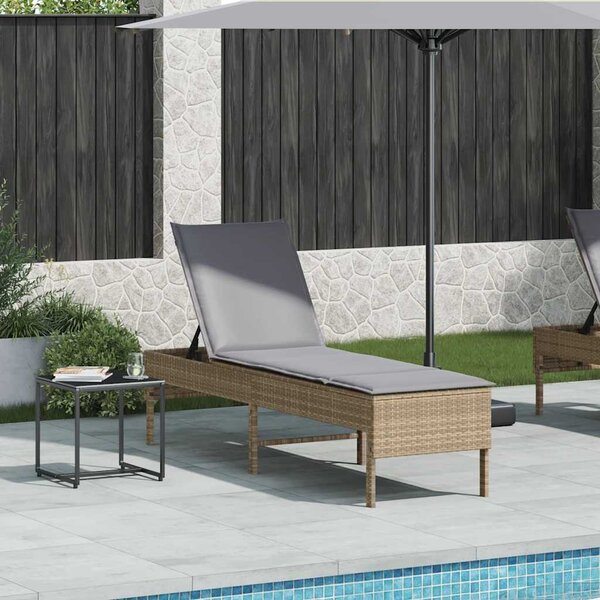 Bézs polyrattan napozóágy párnával 55x200x44 cm