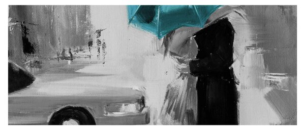 Kép - Szerelmes pár esernyővel, kék (120x50 cm)