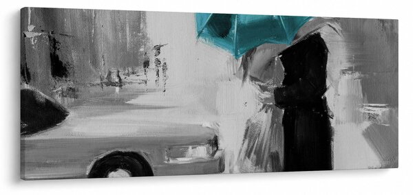 Kép - Szerelmes pár esernyővel, kék (120x50 cm)