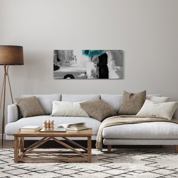 Kép - Szerelmes pár esernyővel, kék (120x50 cm)