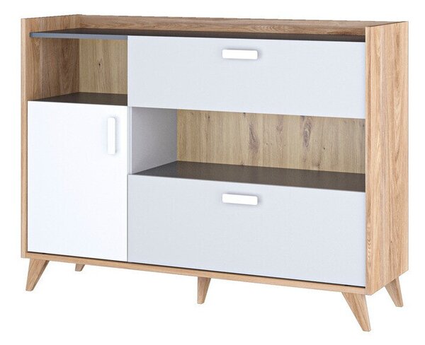 Komód Enofere 103, Laminált forgácslap, 97x130x40cm, Szürke, Fehér, Tölgy