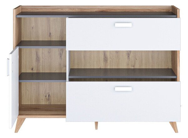 Komód Enofere 103, Laminált forgácslap, 97x130x40cm, Szürke, Fehér, Tölgy