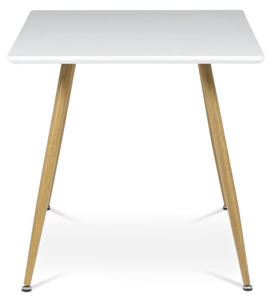 Étkezőasztal 140x80, MDF, fehér matt asztallap, fém lábak tölgy színben