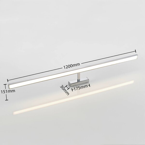 Lindby LED tükörvilágítás Jukka, 120 cm, króm, fém, IP44, Króm / ezüst, Fürdőszoba, Alumínium, Modern