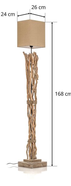 ONLI Marica álló világítás szövet árnyékkal és fa elemekkel, Krém / borostyánsárga, Nappali / Étkező, Textil / szövet / selyem