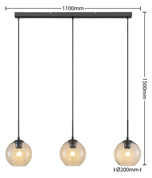 Lindby Firano lógó lámpa, 110 cm, 3 izzós, antracit, üveg, dimmelhető, Alu / szürke / cink, Nappali / Étkező, fém, Modern