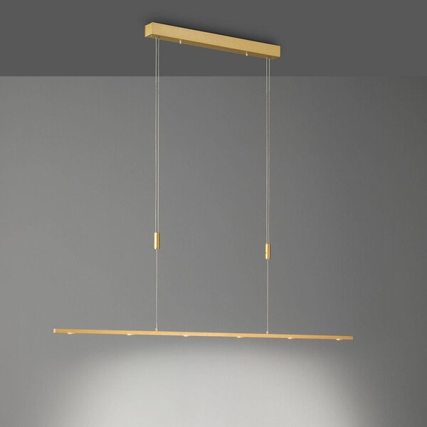 Quitani LED függő lámpa Tolu, hossza 139 cm, sárgaréz, dimmelhető, Sárgaréz / arany, Nappali / Étkező, Alumínium, Modern