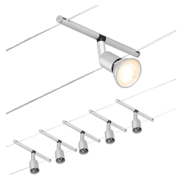 Paulmann Wire Salt kötélrendszer, 5-ágú 5 m króm, Alu / szürke / cink, Folyosó, fém, Modern