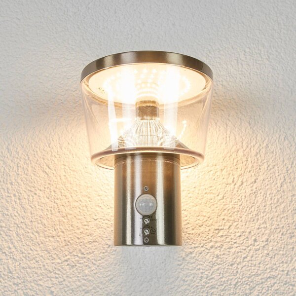 Lindby LED kültéri fali lámpa Antje, mozgásérzékelő, IP44, Alu / szürke / cink, Rozsdamentes acél, Modern