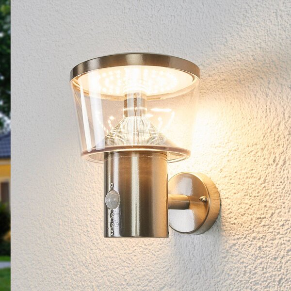Lindby LED kültéri fali lámpa Antje, mozgásérzékelő, IP44, Alu / szürke / cink, Rozsdamentes acél, Modern