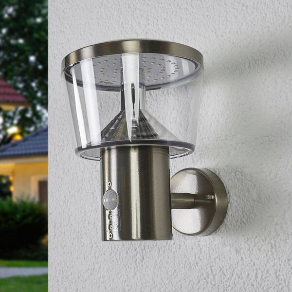 Lindby LED kültéri fali lámpa Antje, mozgásérzékelő, IP44, Alu / szürke / cink, Rozsdamentes acél, Modern